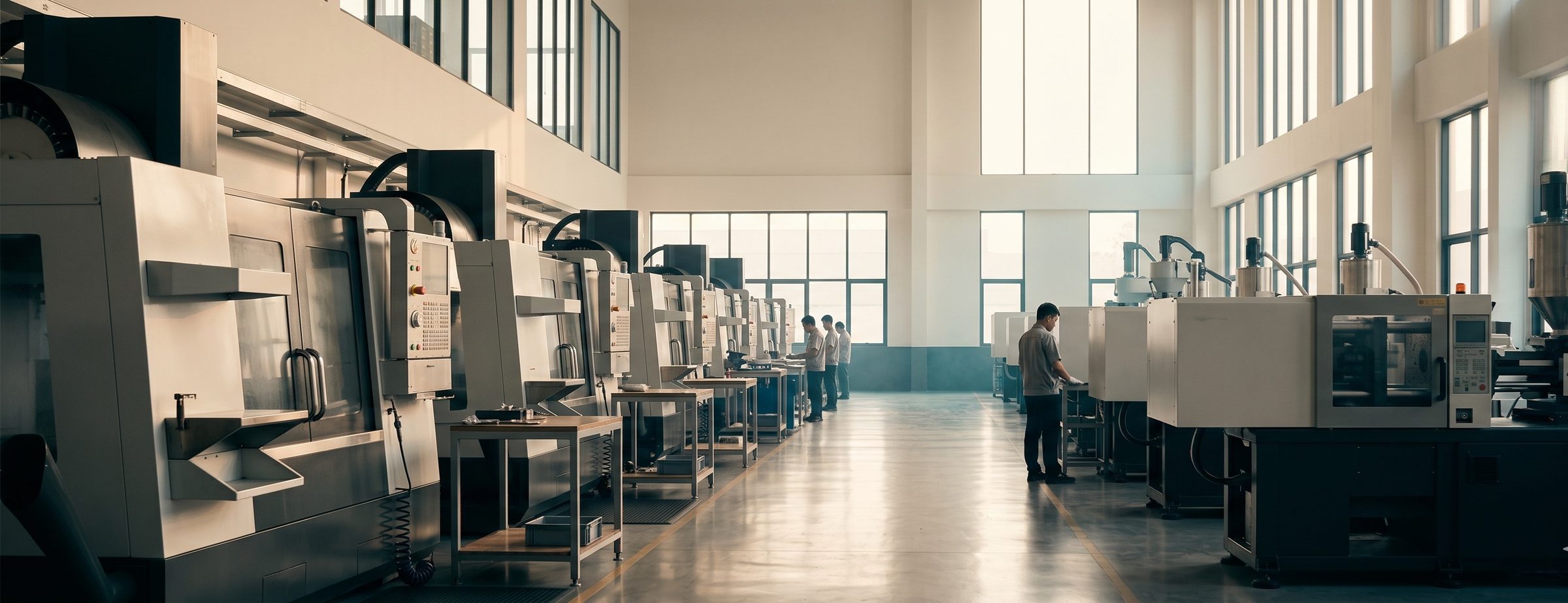 Manufacturing facility with CNC and injection molding machines